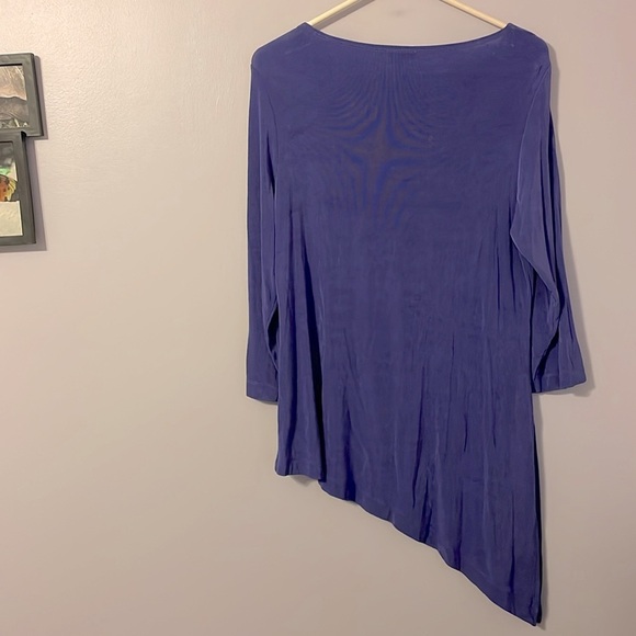 Chico’s Travelers Collection Slinky Purple Asymmetrical Tunic Top size 2 (L/12) - Picture 9 of 15